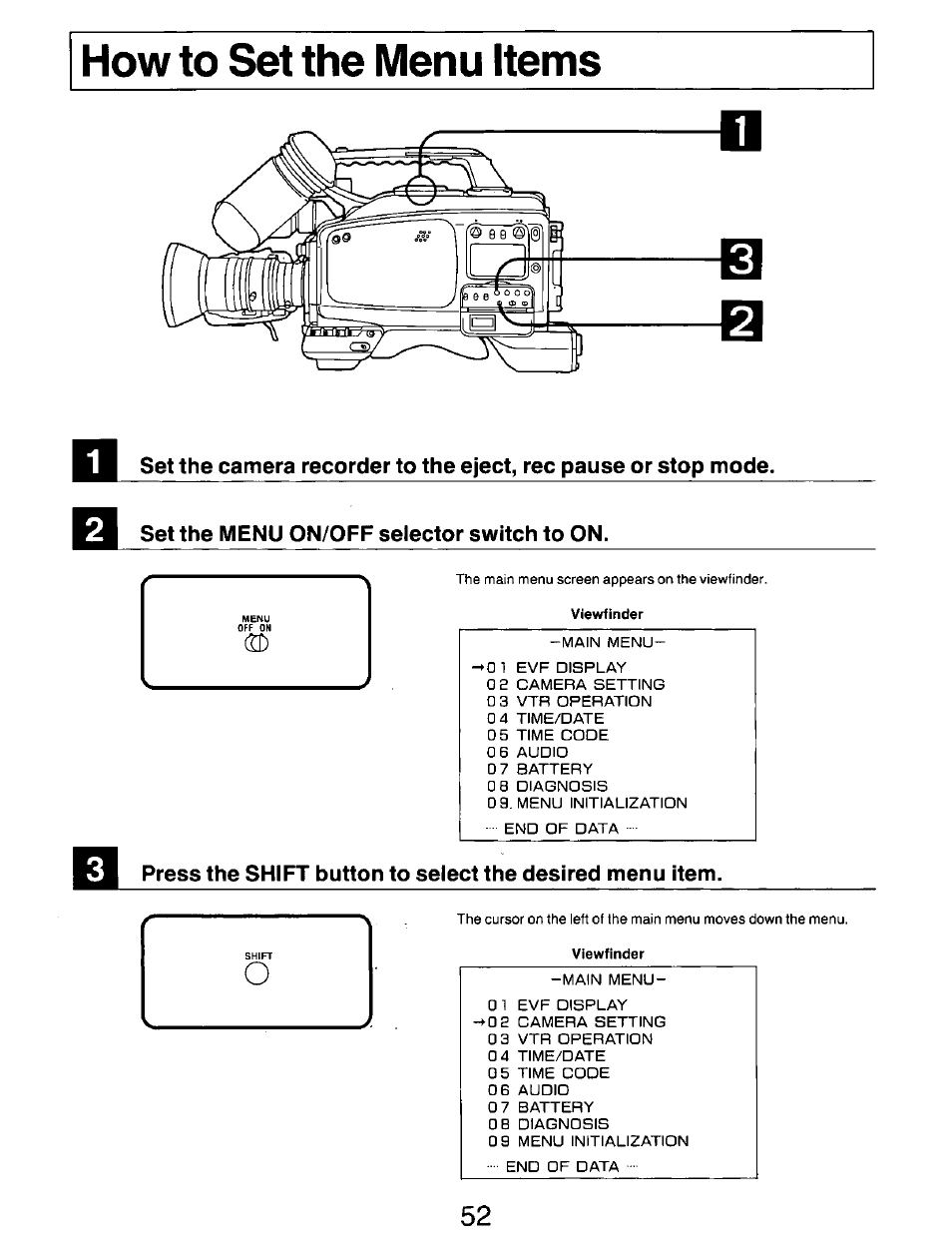 Set the menu on/off selector switch to on | Panasonic AG-DP800HP User Manual | Page 52 / 80