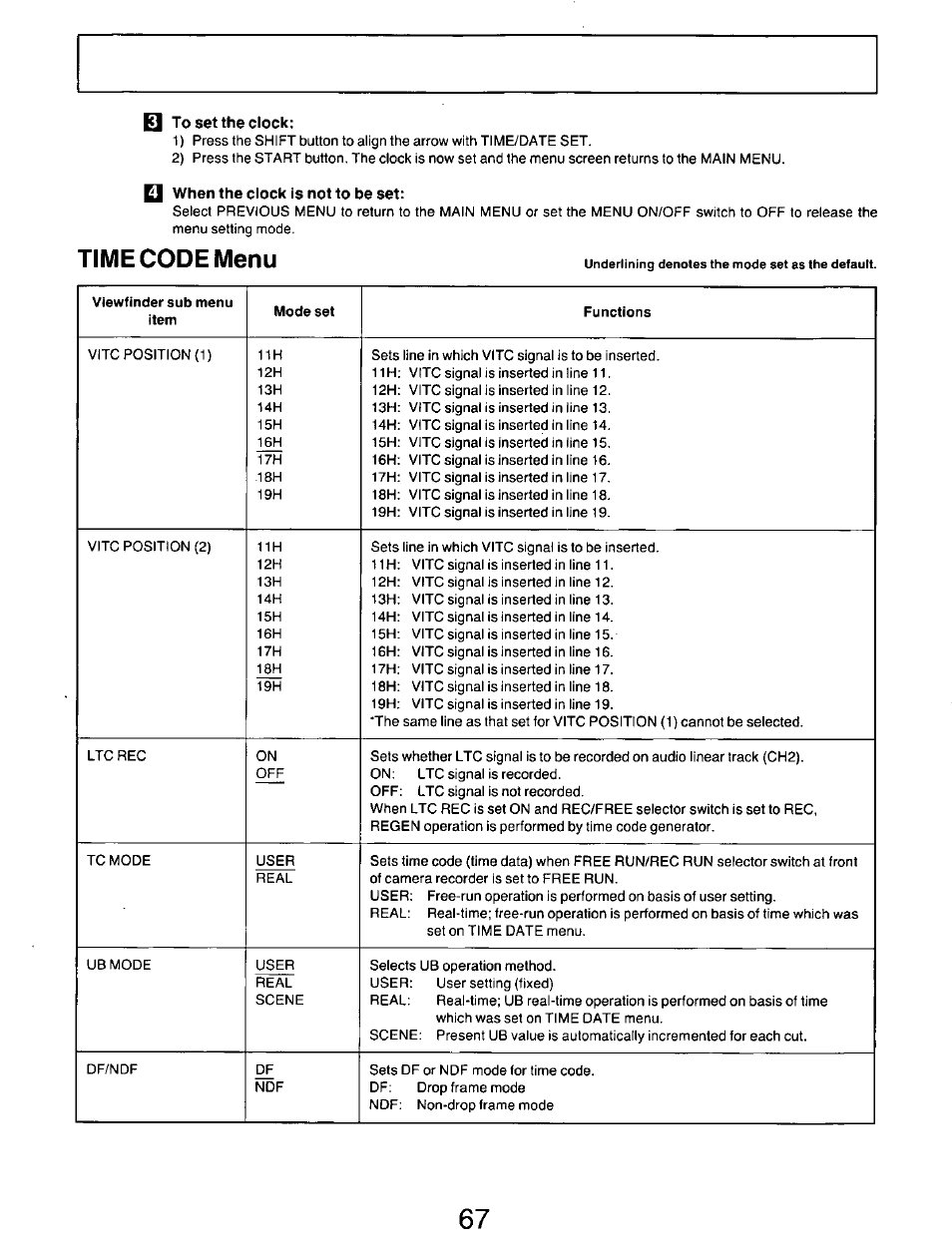 Time code menu | Panasonic AG-DP800HP User Manual | Page 67 / 80