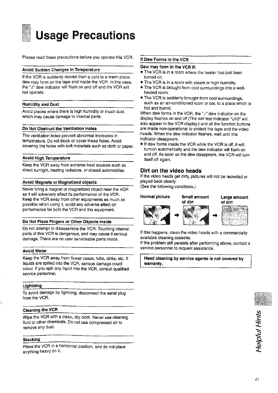 Usage precautions | Panasonic NV-HD675 User Manual | Page 43 / 44