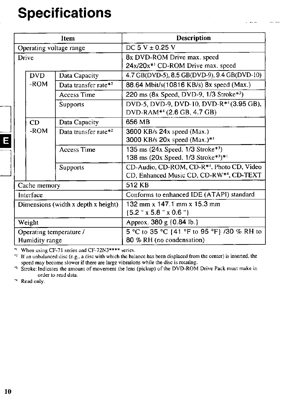 Specifications | Panasonic CF-VDD721 User Manual | Page 10 / 28