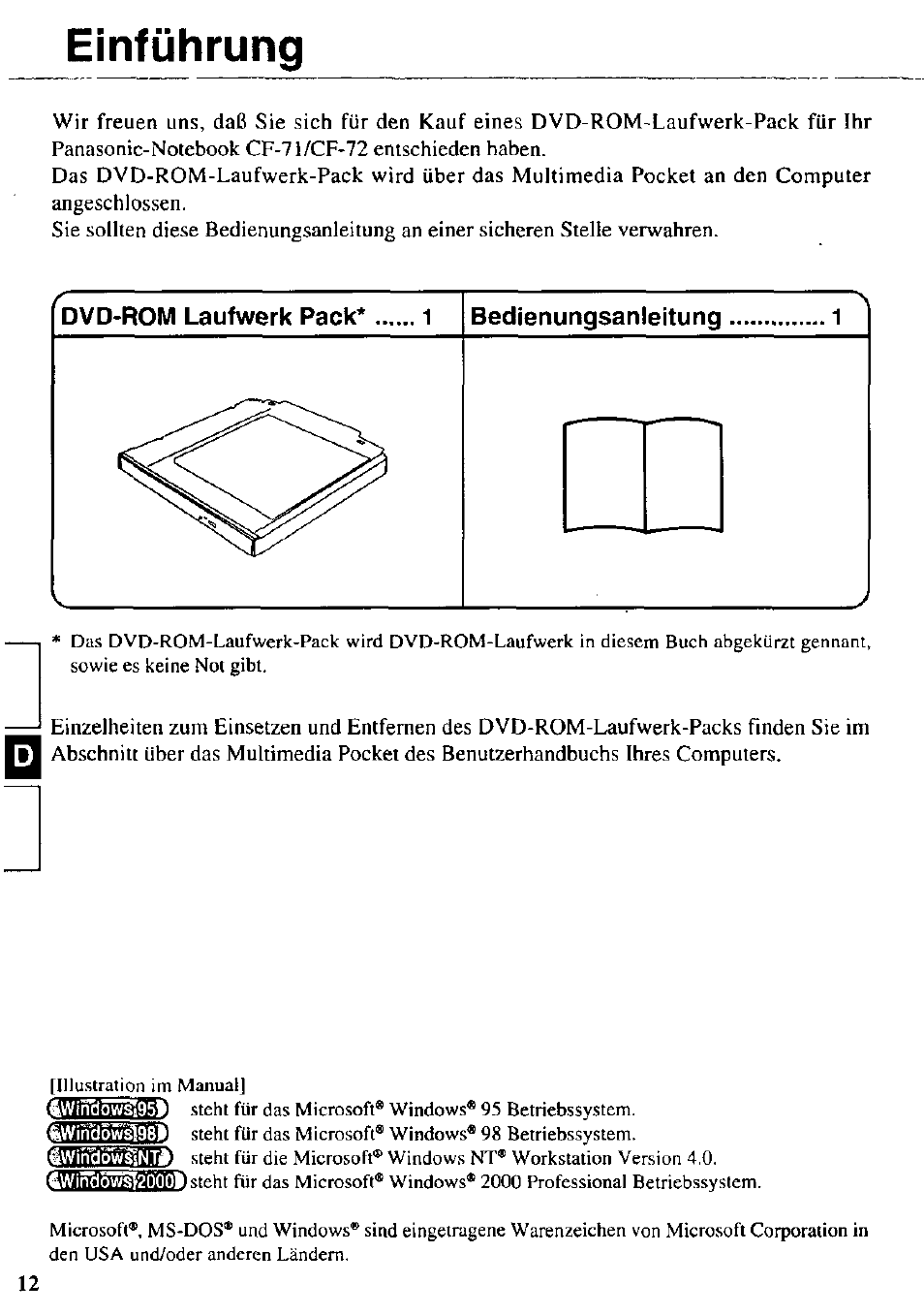 J|windôvvsî95i, 6windöw^2000), Einführung | Panasonic CF-VDD721 User Manual | Page 12 / 28
