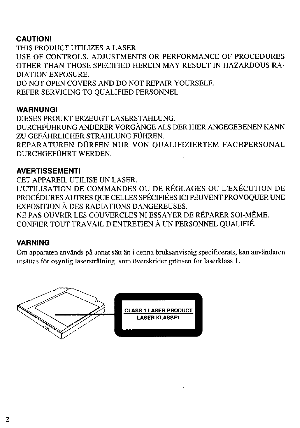 Caution, Warnung, Avertissement | Varning | Panasonic CF-VDD721 User Manual | Page 2 / 28