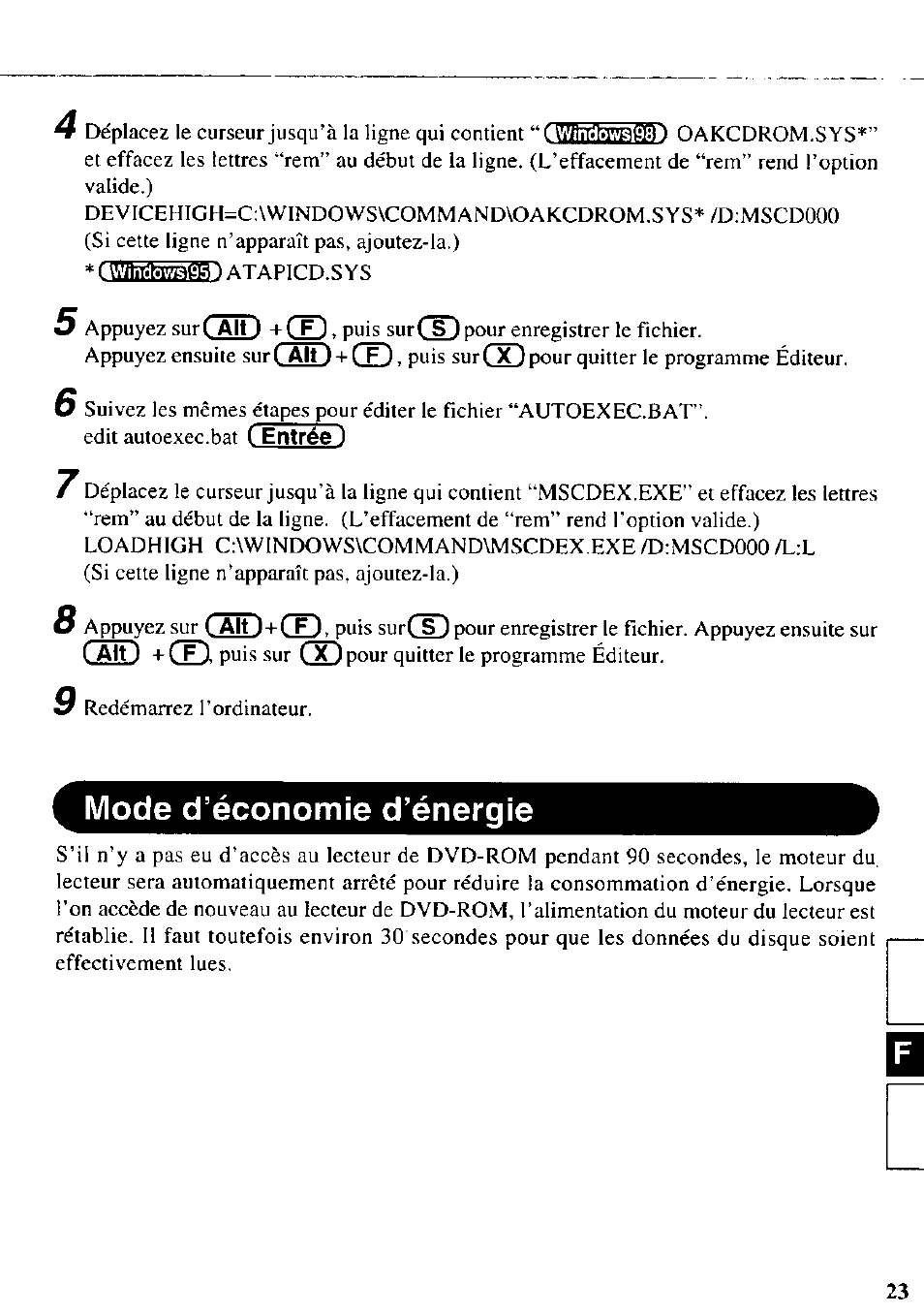 Csd+œ), Cm) +cd, Mode d’économie d’énergie | Panasonic CF-VDD721 User Manual | Page 23 / 28