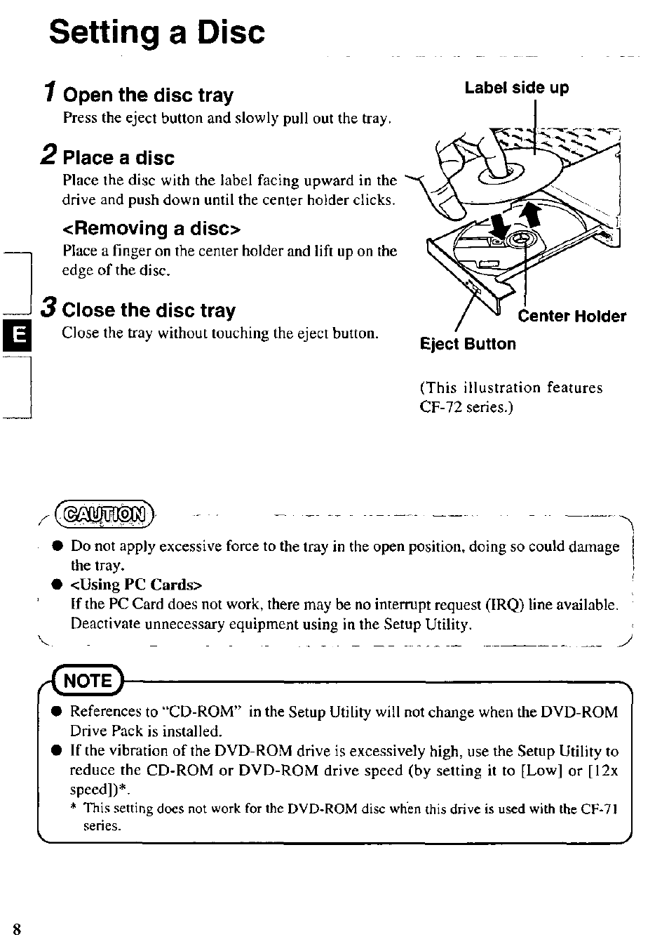 G%uitil0n, Setting a disc | Panasonic CF-VDD721 User Manual | Page 8 / 28