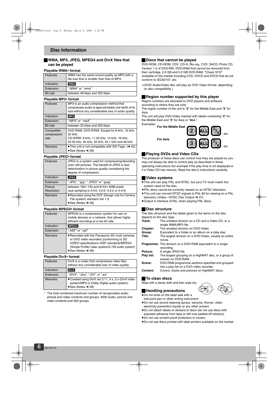 Disc information | Panasonic NV-VP60 Series User Manual | Page 6 / 44