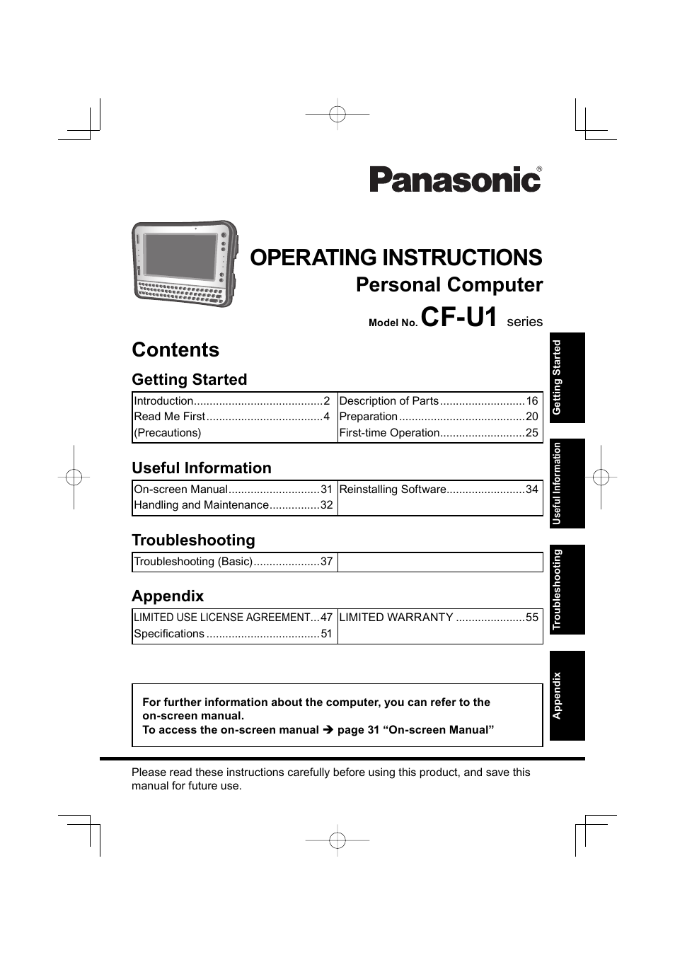 Panasonic CF-U1 User Manual | 64 pages