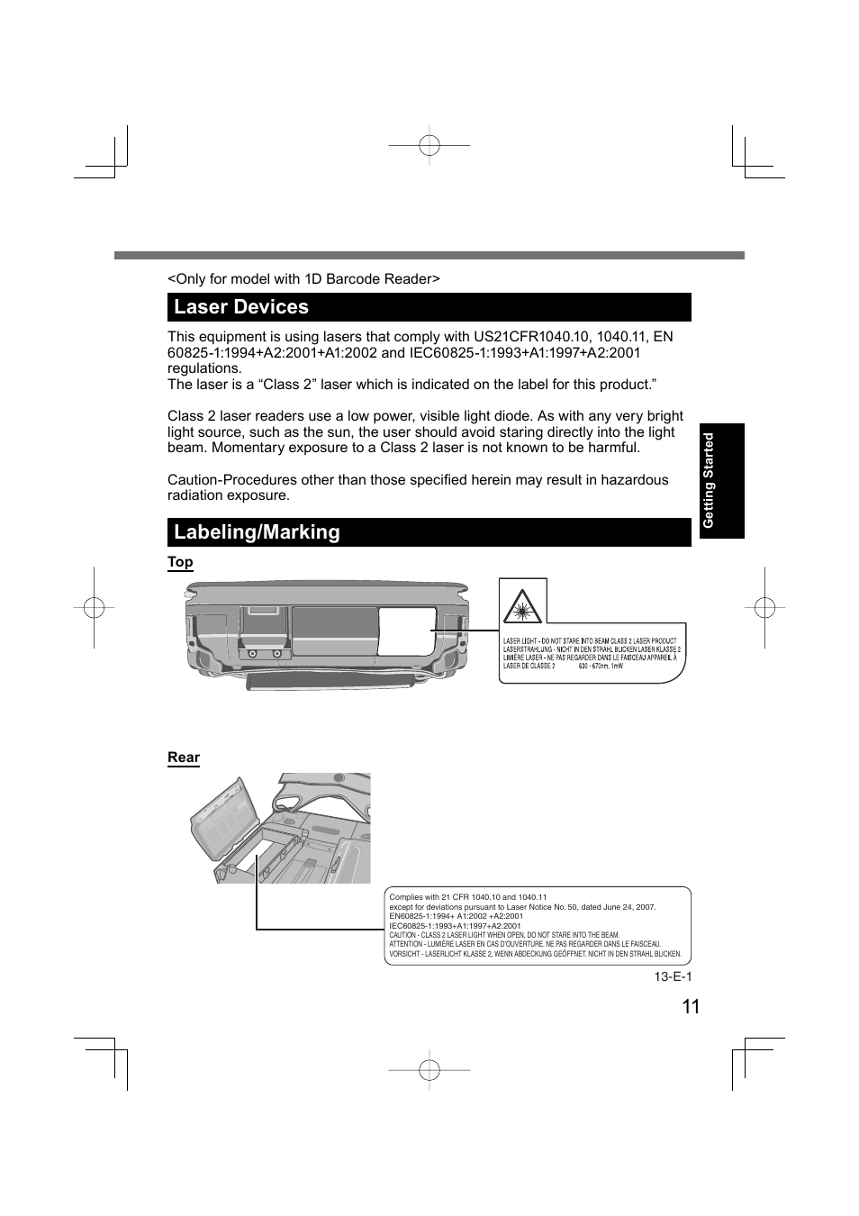 Laser devices, Labeling/marking | Panasonic CF-U1 User Manual | Page 11 / 64