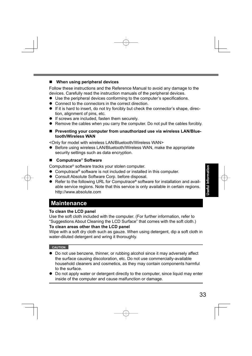 Maintenance | Panasonic CF-U1 User Manual | Page 33 / 64