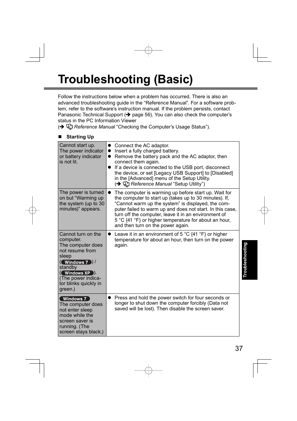 Troubleshooting (basic) | Panasonic CF-U1 User Manual | Page 37 / 64