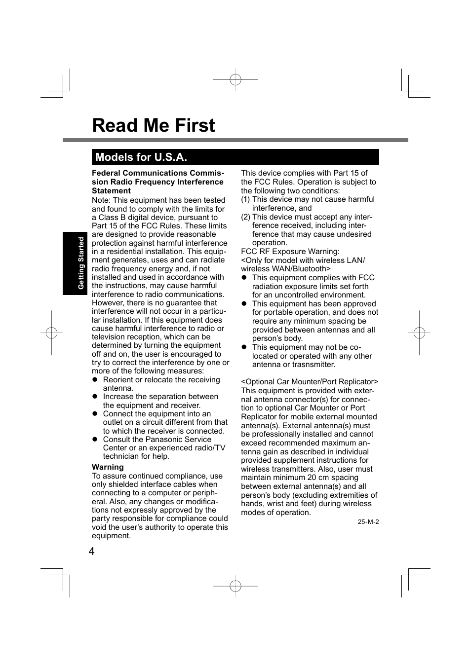 Read me first, Models for u.s.a | Panasonic CF-U1 User Manual | Page 4 / 64