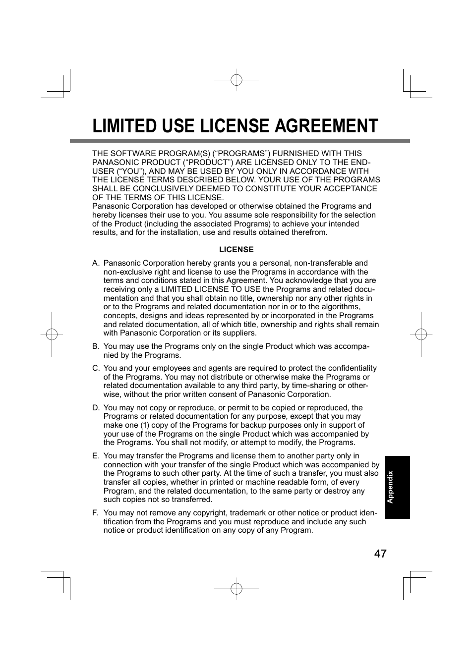 Limited use license agreement | Panasonic CF-U1 User Manual | Page 47 / 64