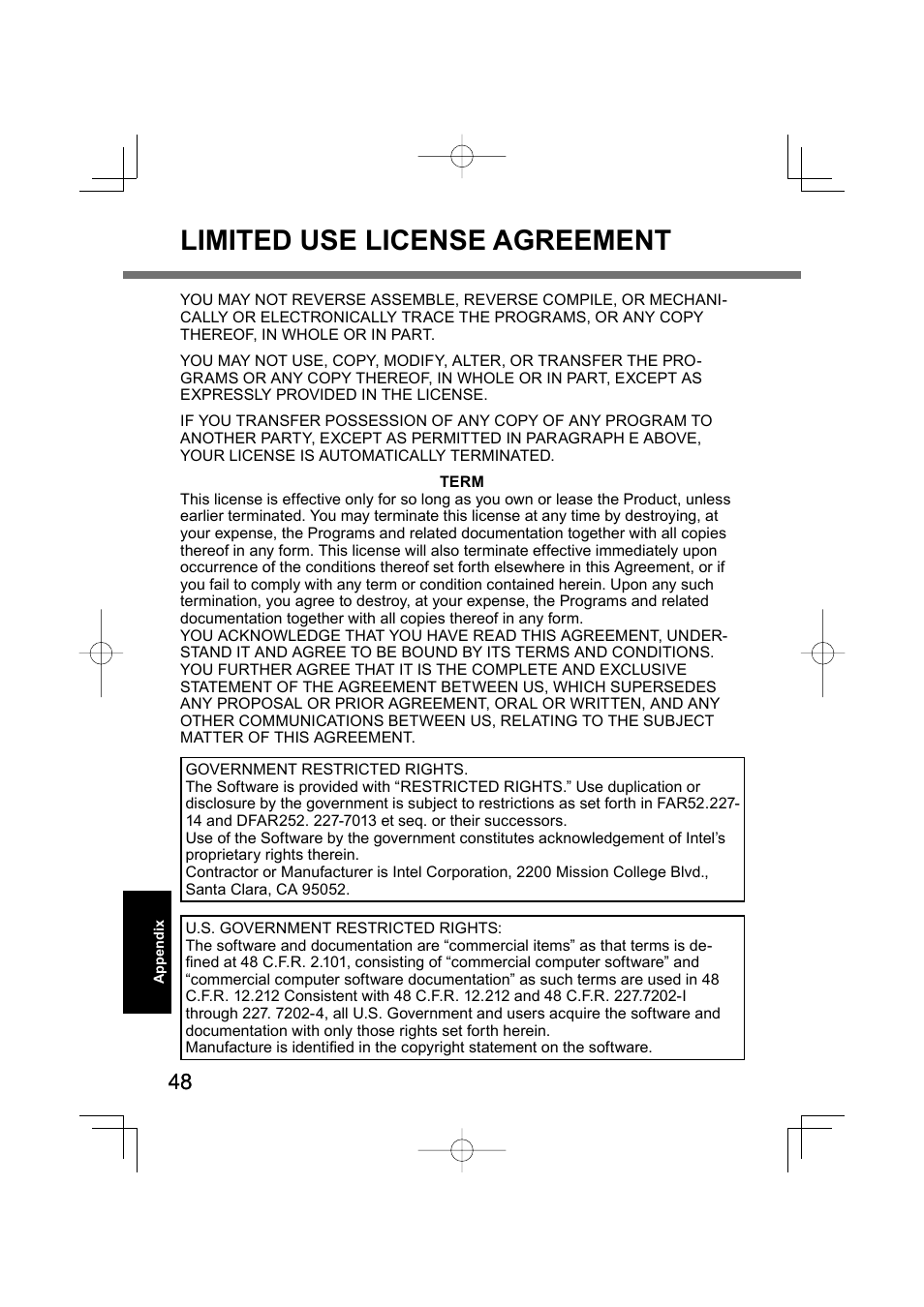 Limited use license agreement | Panasonic CF-U1 User Manual | Page 48 / 64