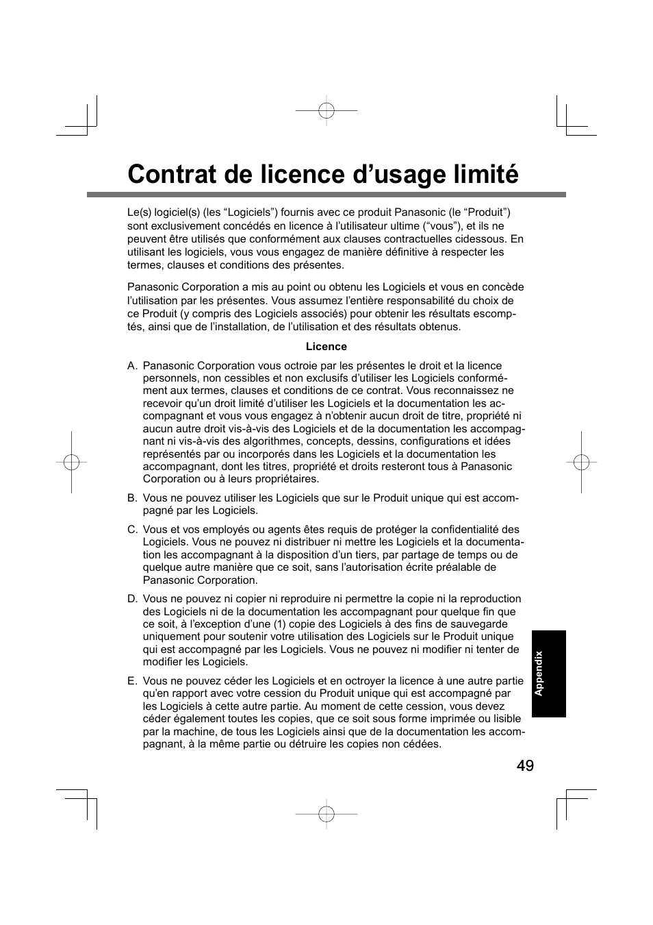 Contrat de licence d’usage limité | Panasonic CF-U1 User Manual | Page 49 / 64