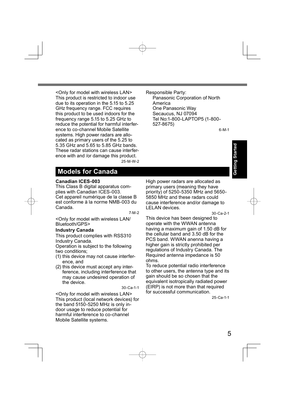 Models for canada | Panasonic CF-U1 User Manual | Page 5 / 64