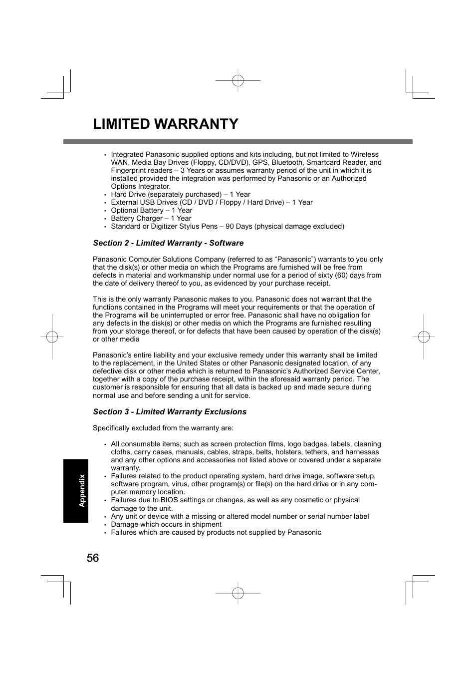 Limited warranty | Panasonic CF-U1 User Manual | Page 56 / 64