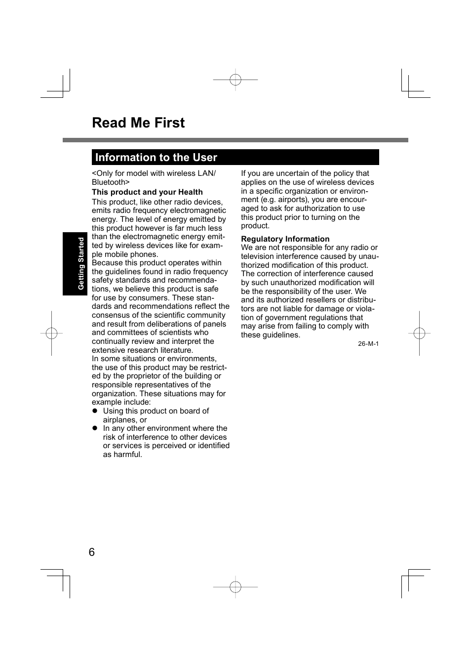 Read me first, Information to the user | Panasonic CF-U1 User Manual | Page 6 / 64