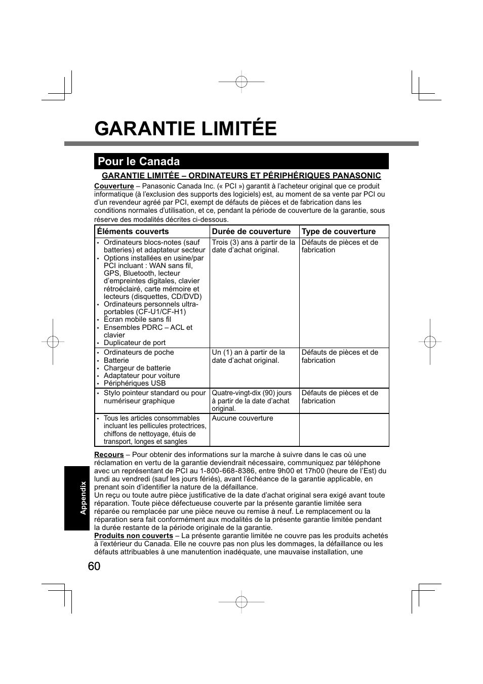 Garantie limitée, Pour le canada | Panasonic CF-U1 User Manual | Page 60 / 64