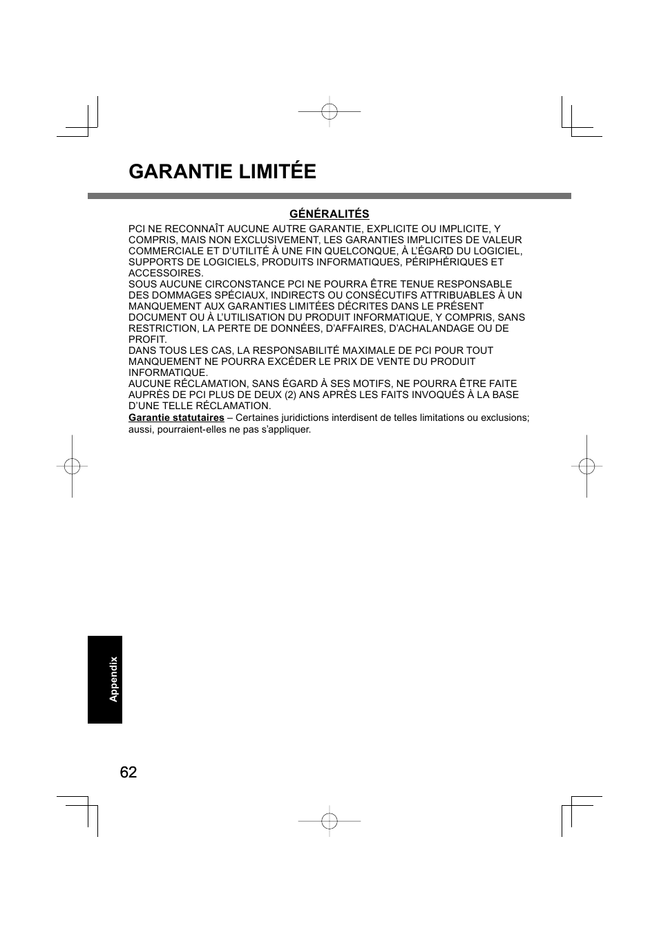 Garantie limitée | Panasonic CF-U1 User Manual | Page 62 / 64