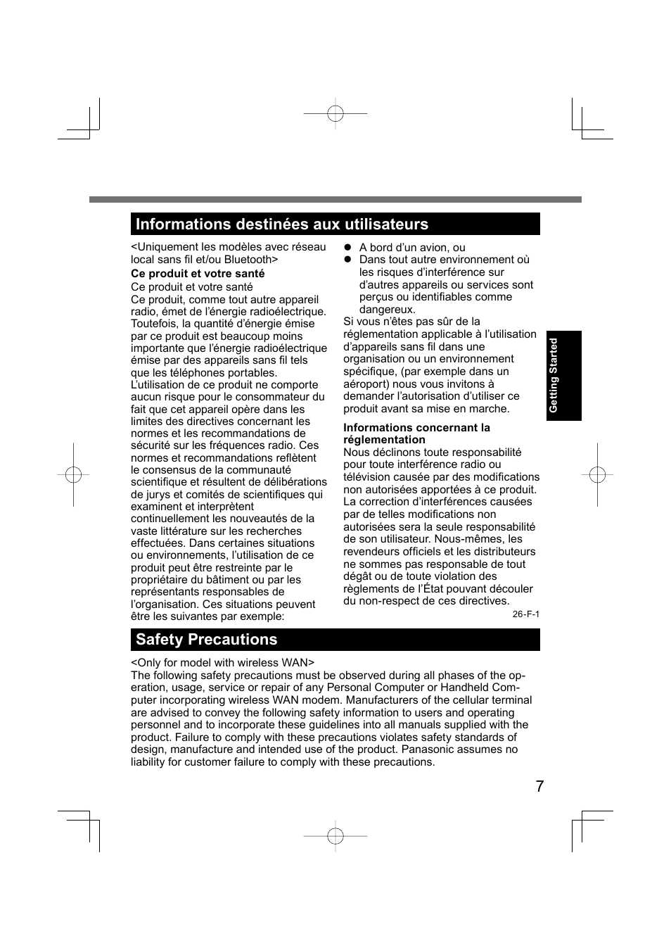 Informations destinées aux utilisateurs, Safety precautions | Panasonic CF-U1 User Manual | Page 7 / 64