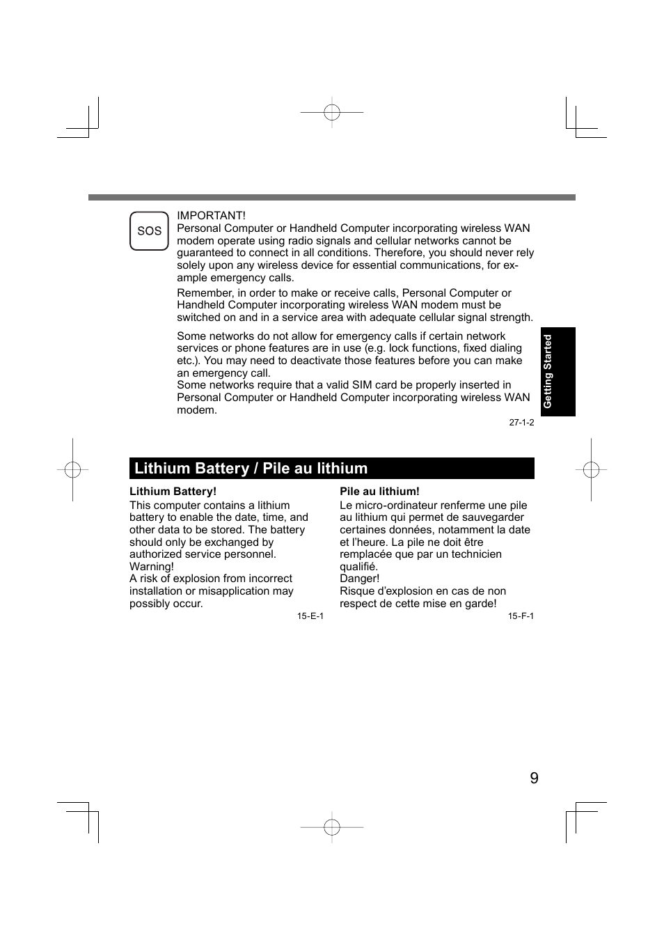 Lithium battery / pile au lithium | Panasonic CF-U1 User Manual | Page 9 / 64