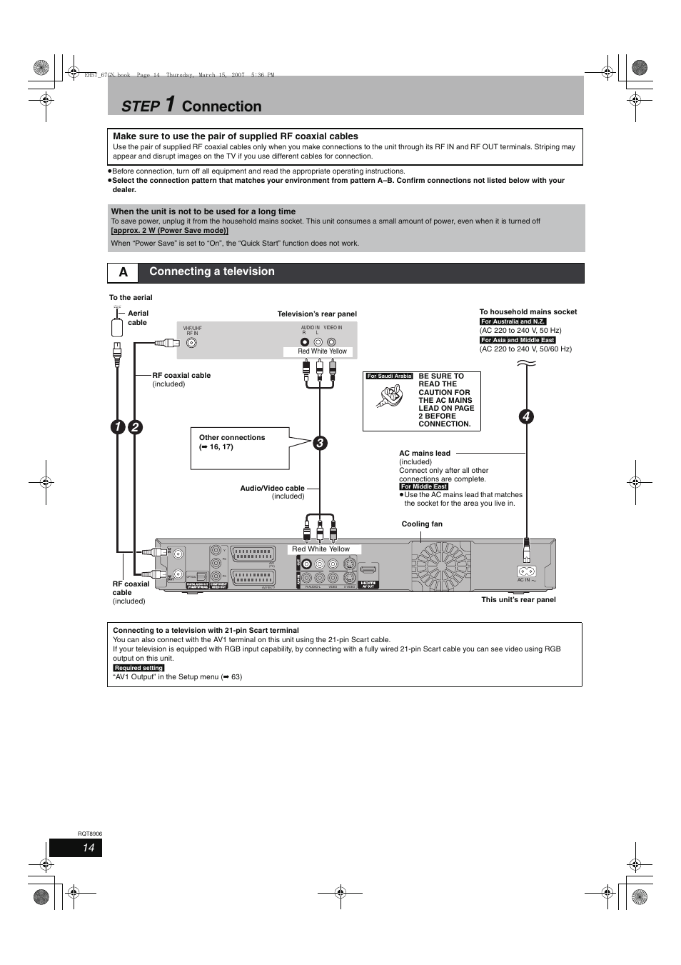 Step, Connection, Connecting a television | Panasonic DMR-EH67  EN User Manual | Page 14 / 80