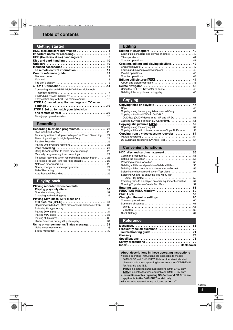 Panasonic DMR-EH67  EN User Manual | Page 3 / 80