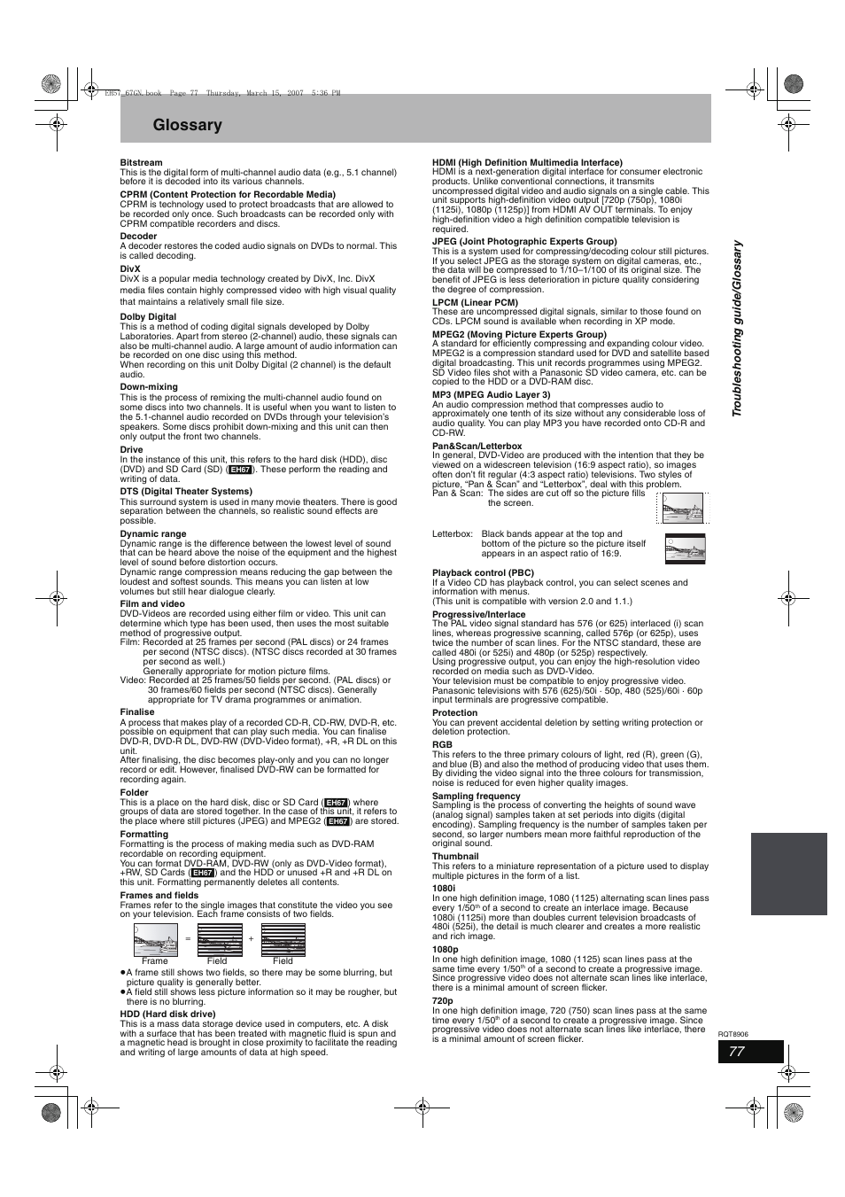 Glossary | Panasonic DMR-EH67  EN User Manual | Page 77 / 80