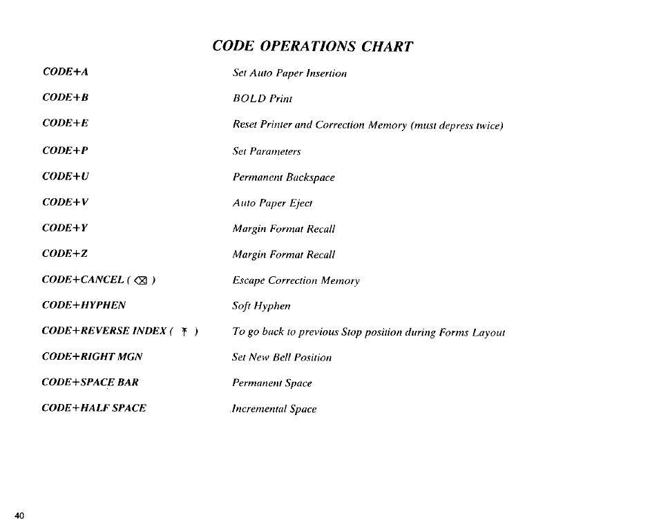 Code operations chart | Panasonic KX-E3000 User Manual | Page 46 / 62