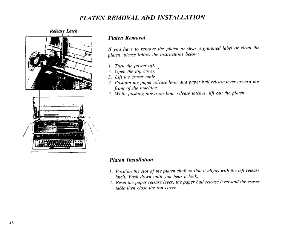 Platen removal and installation | Panasonic KX-E3000 User Manual | Page 51 / 62