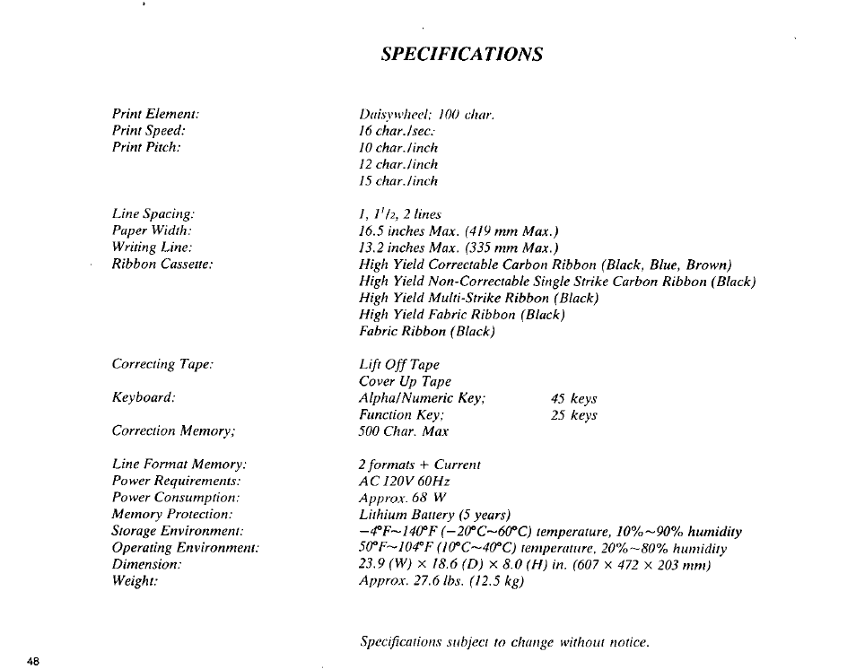 Specifications | Panasonic KX-E3000 User Manual | Page 54 / 62