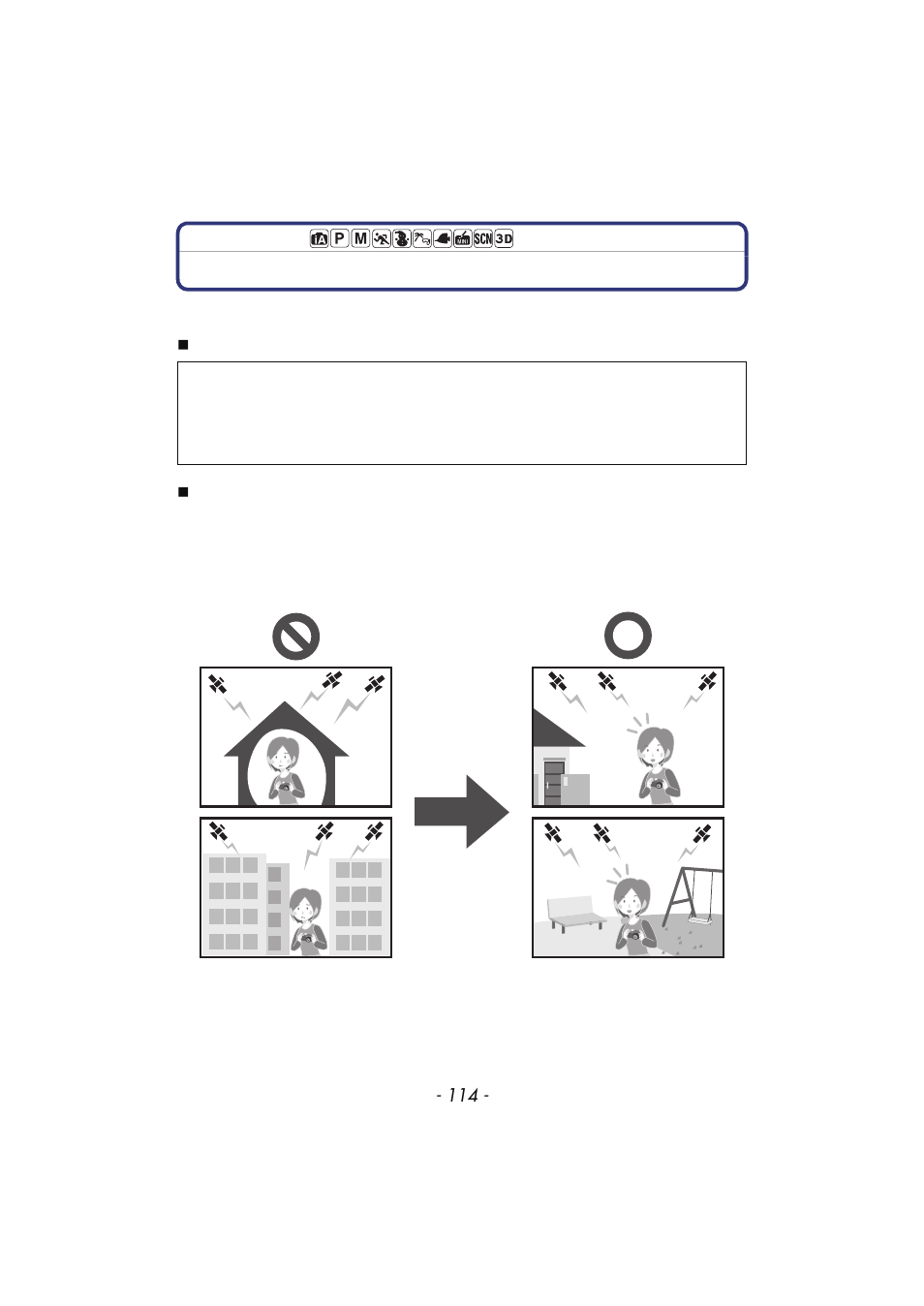Gps/sensor, Recording using the gps function, P114) | Receiving signals from gps, Satellites, P114, Enna | Panasonic DMC-TS4 User Manual | Page 114 / 205