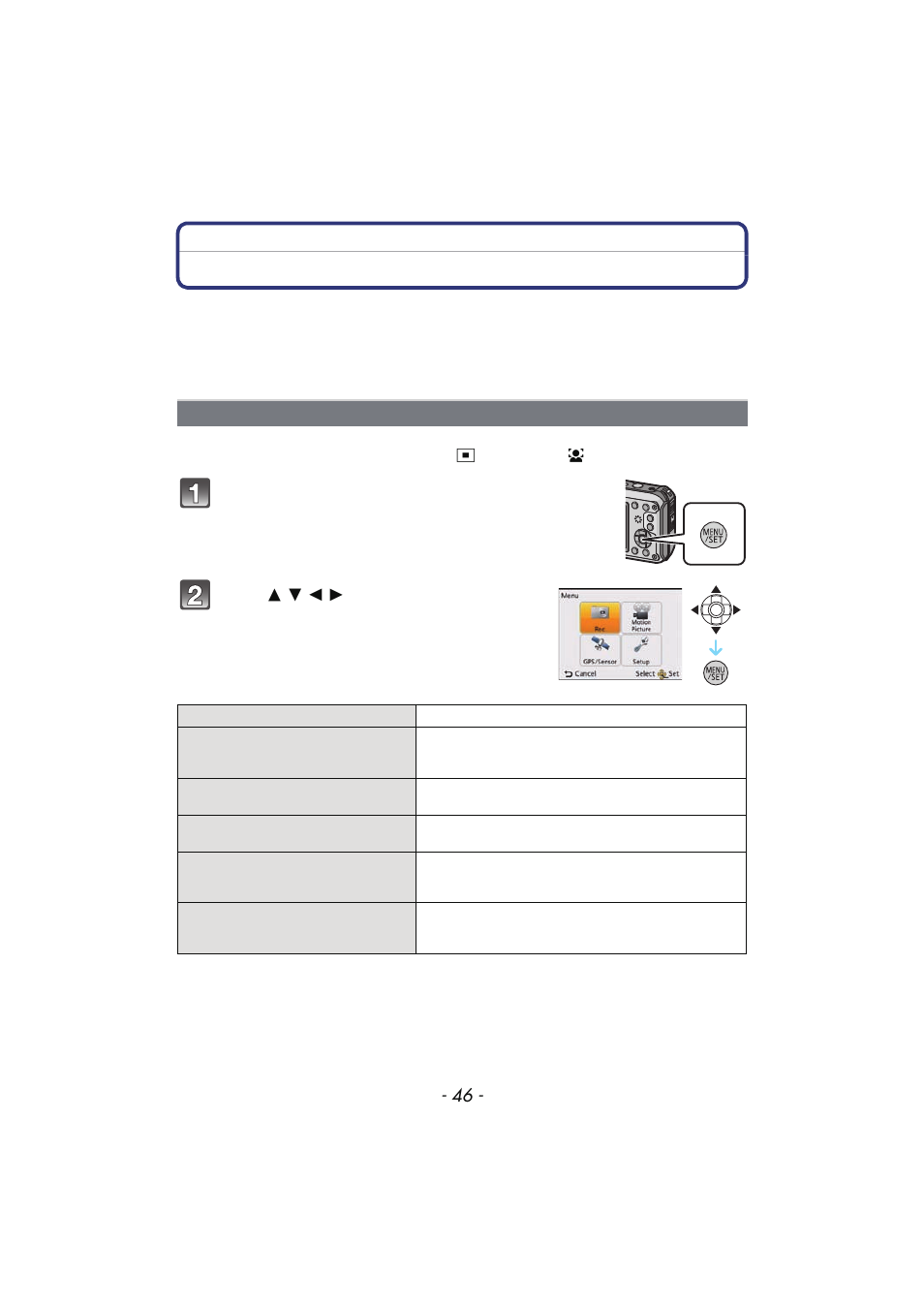Setting the menu, Setting menu items, P46) | Panasonic DMC-TS4 User Manual | Page 46 / 205
