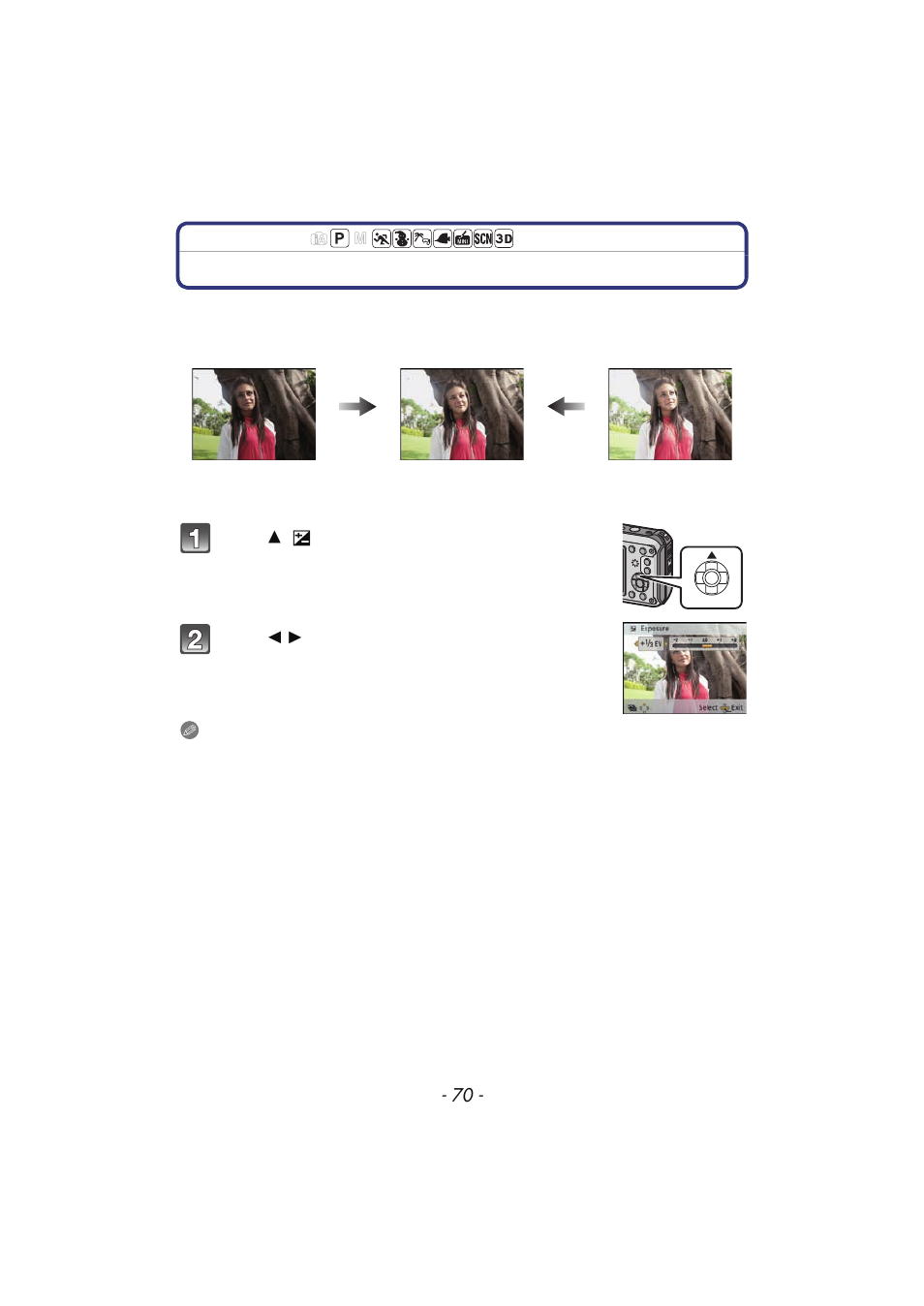Using exposure compensation, P70) | Panasonic DMC-TS4 User Manual | Page 70 / 205