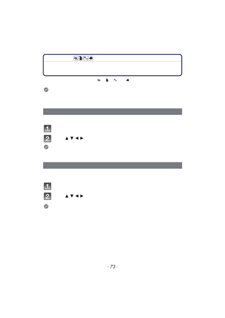 Sports, Snow, Taking outdoor pictures using specific | Recording modes, P73) | Panasonic DMC-TS4 User Manual | Page 73 / 205