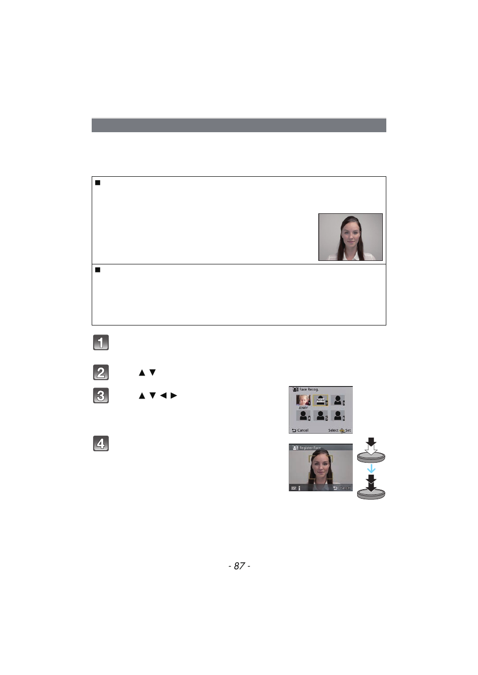 Face settings | Panasonic DMC-TS4 User Manual | Page 87 / 205