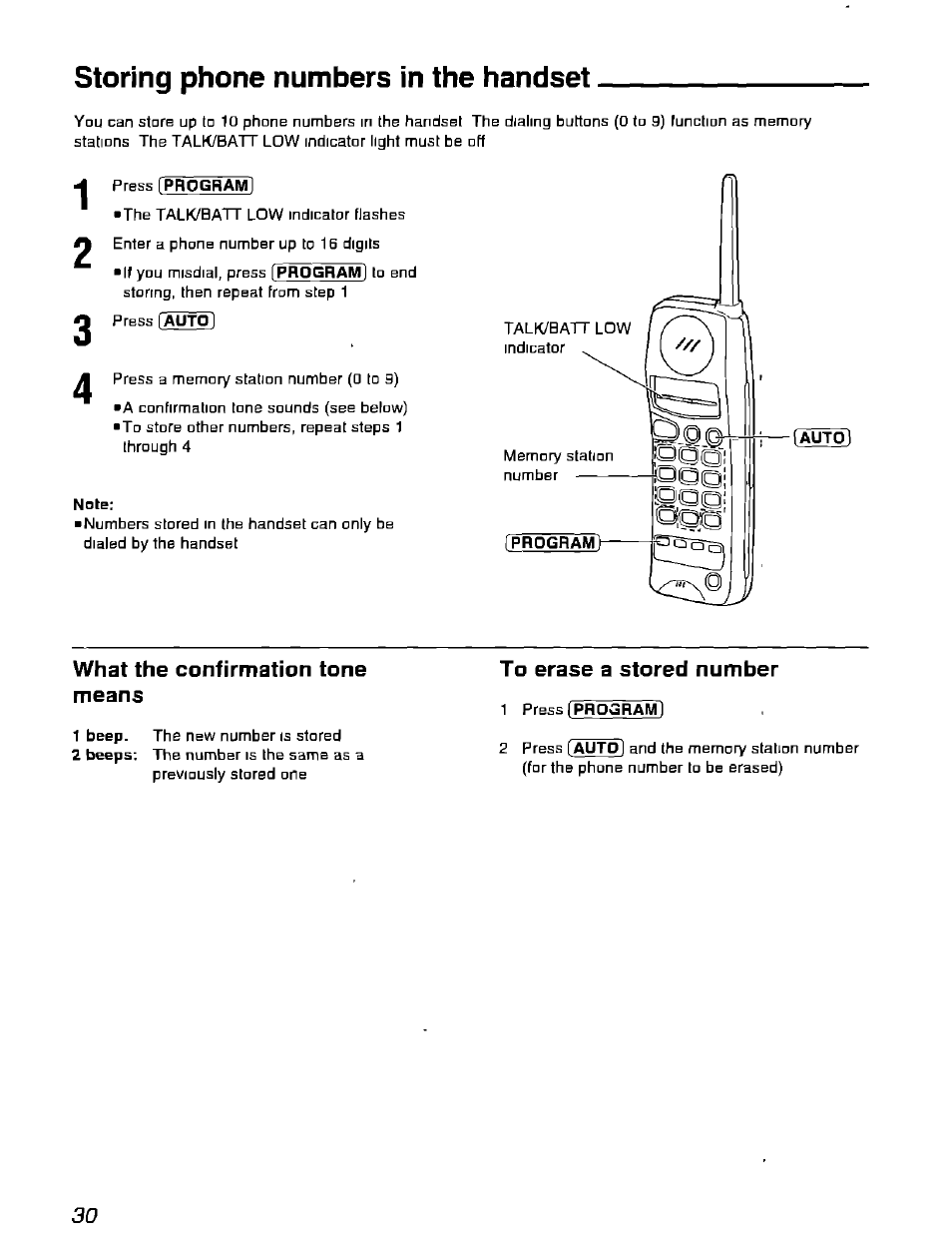 Storing phone numbers in the handset | Panasonic KX-F900 User Manual | Page 30 / 72