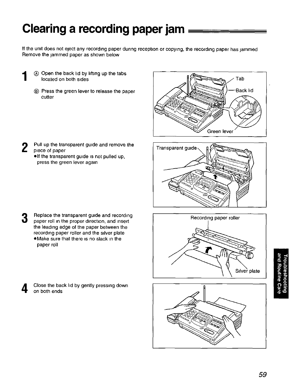 Clearing a recording paper jam | Panasonic KX-F900 User Manual | Page 59 / 72