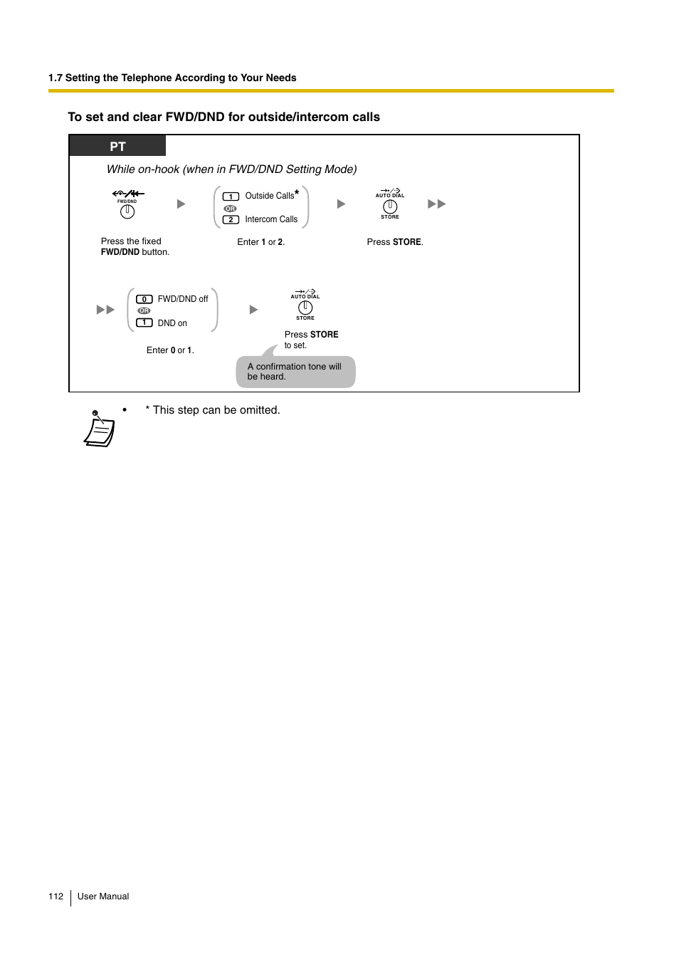 While on-hook (when in fwd/dnd setting mode) | Panasonic KX-TDA15 User Manual | Page 112 / 224