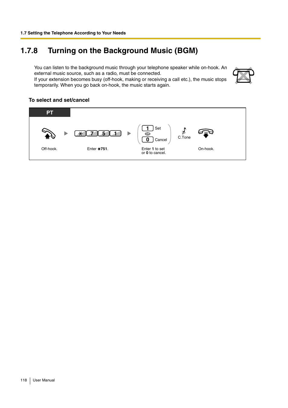 8 turning on the background music (bgm) | Panasonic KX-TDA15 User Manual | Page 118 / 224