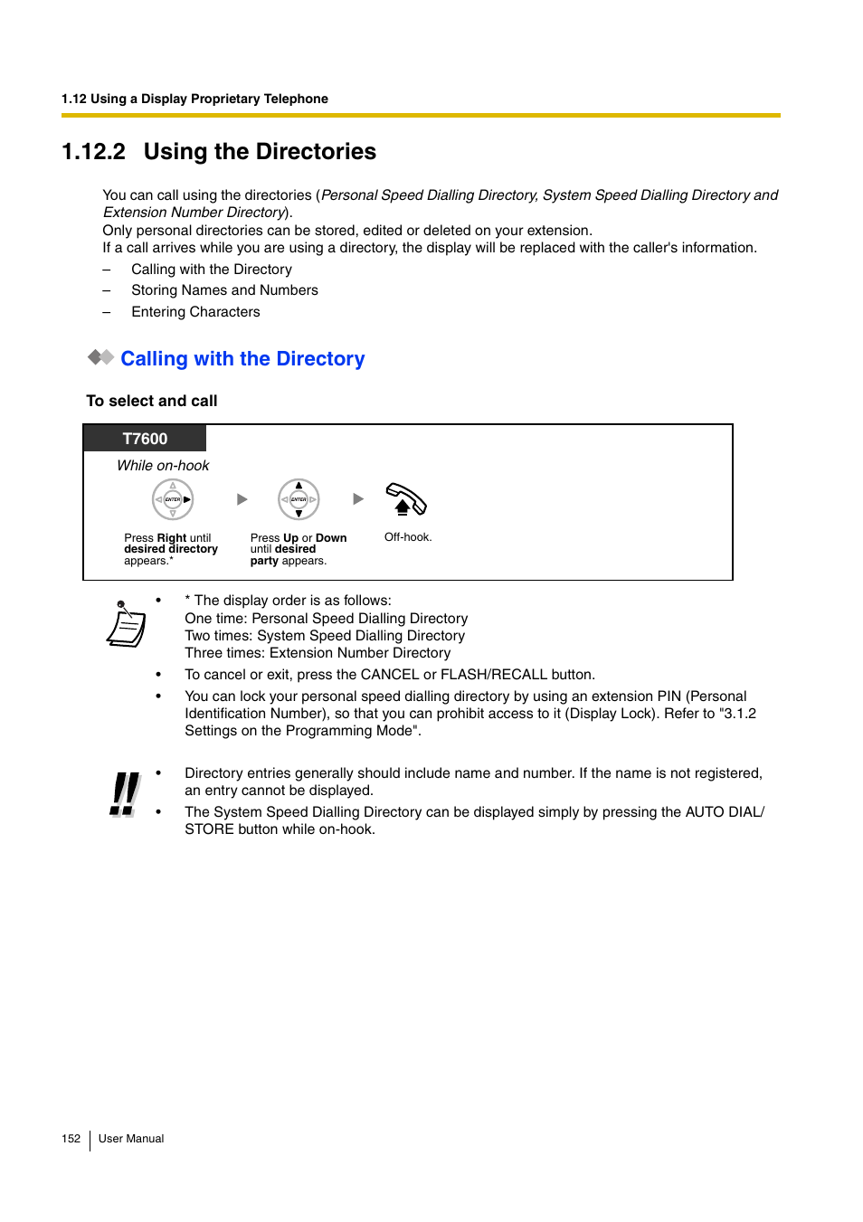 2 using the directories, Calling with the directory | Panasonic KX-TDA15 User Manual | Page 152 / 224