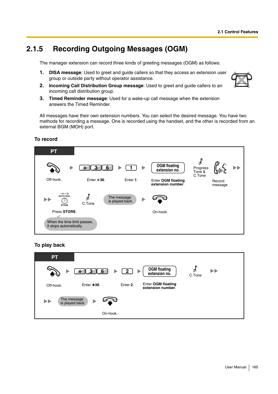 5 recording outgoing messages (ogm) | Panasonic KX-TDA15 User Manual | Page 165 / 224