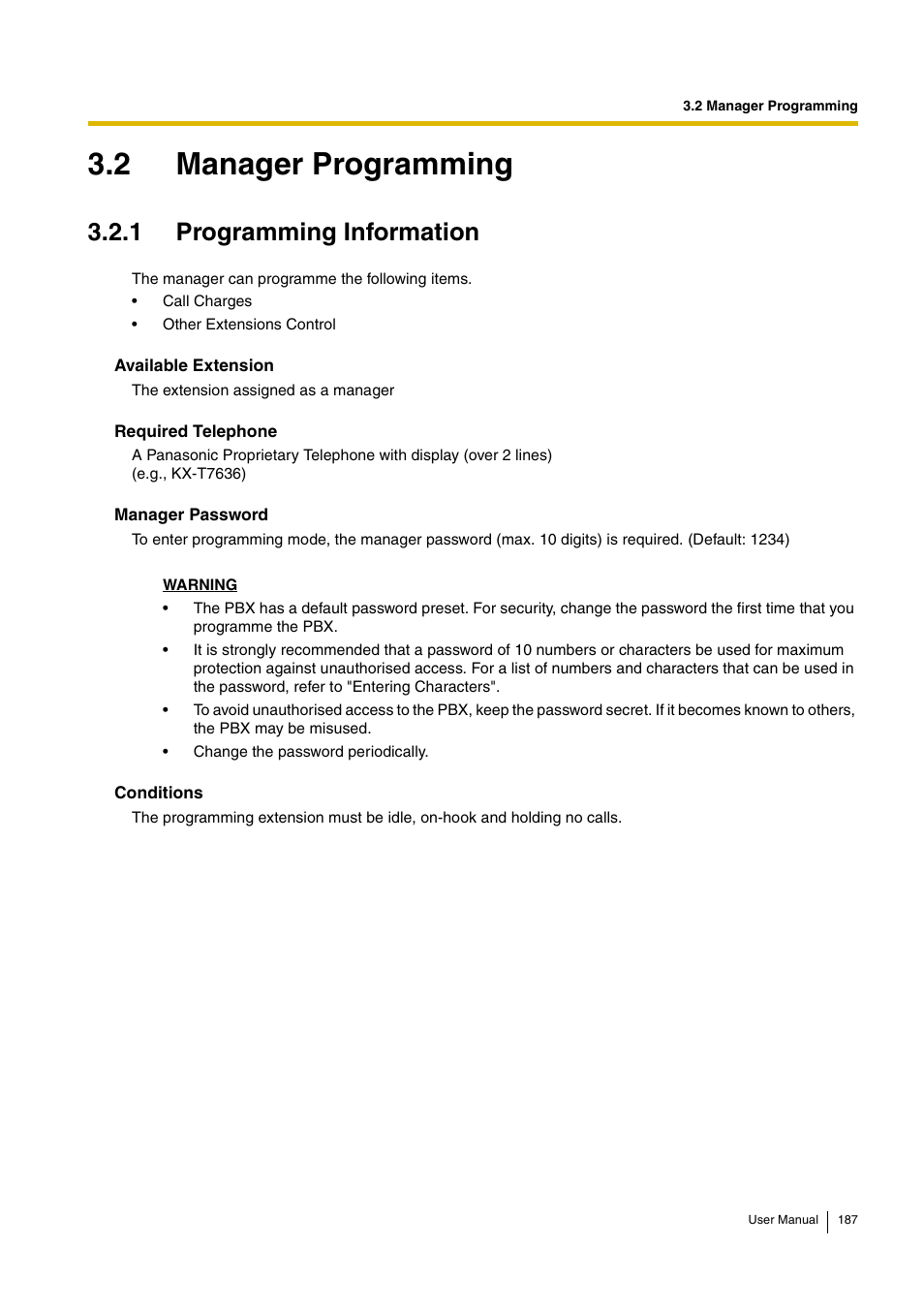 2 manager programming, 1 programming information | Panasonic KX-TDA15 User Manual | Page 187 / 224