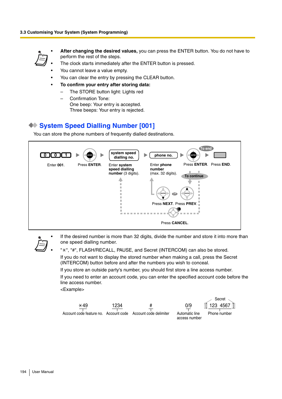 System speed dialling number [001 | Panasonic KX-TDA15 User Manual | Page 194 / 224