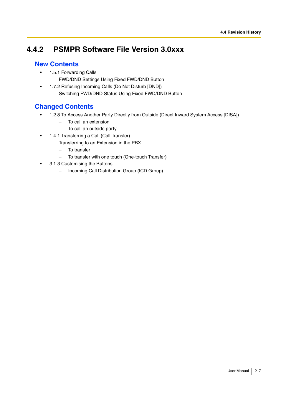 2 psmpr software file version 3.0xxx, New contents, Changed contents | Panasonic KX-TDA15 User Manual | Page 217 / 224