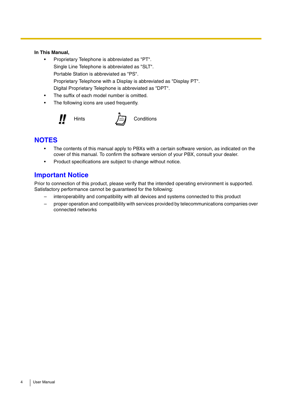 Important notice | Panasonic KX-TDA15 User Manual | Page 4 / 224