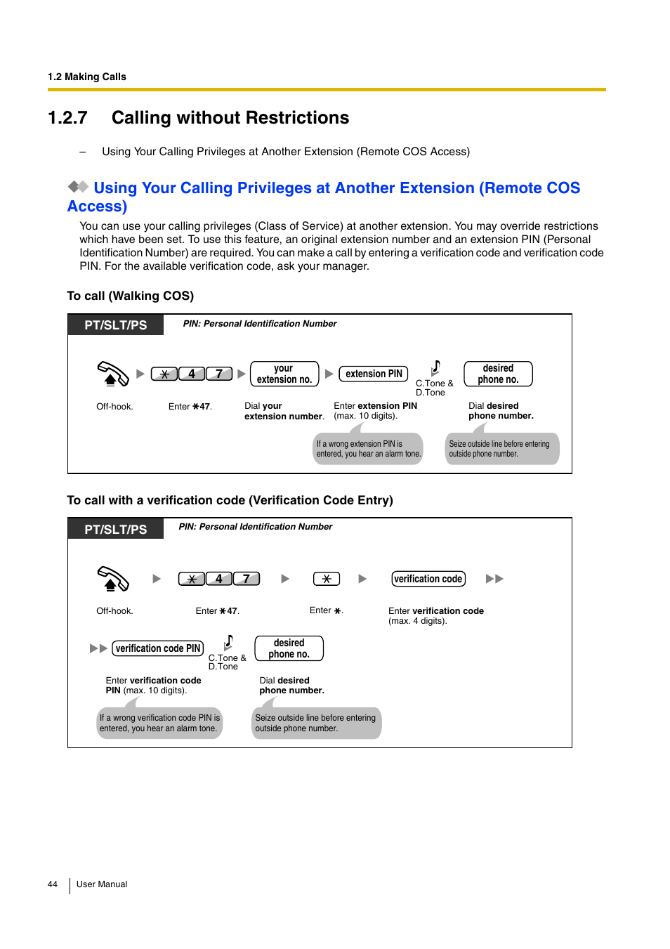 7 calling without restrictions | Panasonic KX-TDA15 User Manual | Page 44 / 224