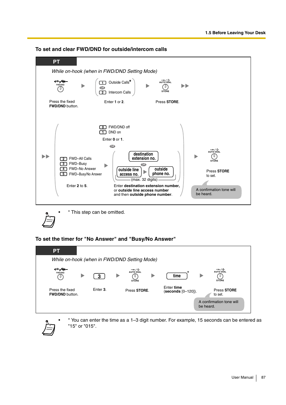 While on-hook (when in fwd/dnd setting mode) | Panasonic KX-TDA15 User Manual | Page 87 / 224
