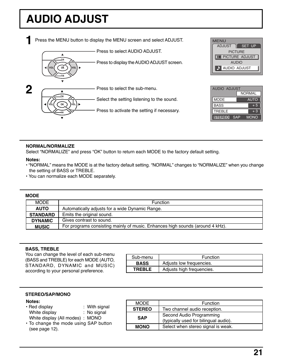 Audio adjust | Panasonic TC-20LE50 User Manual | Page 21 / 32