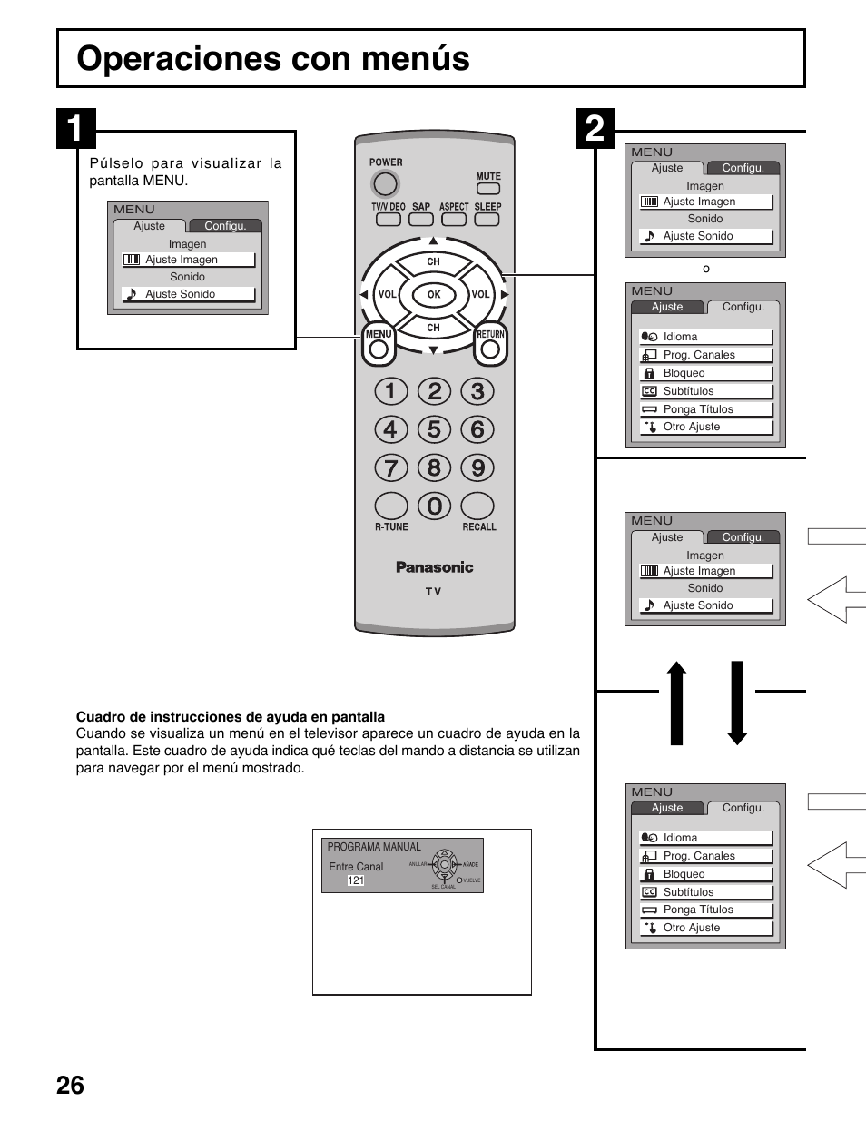 Operaciones con menus, Operaciones con menús | Panasonic TC-20LE50 User Manual | Page 26 / 32