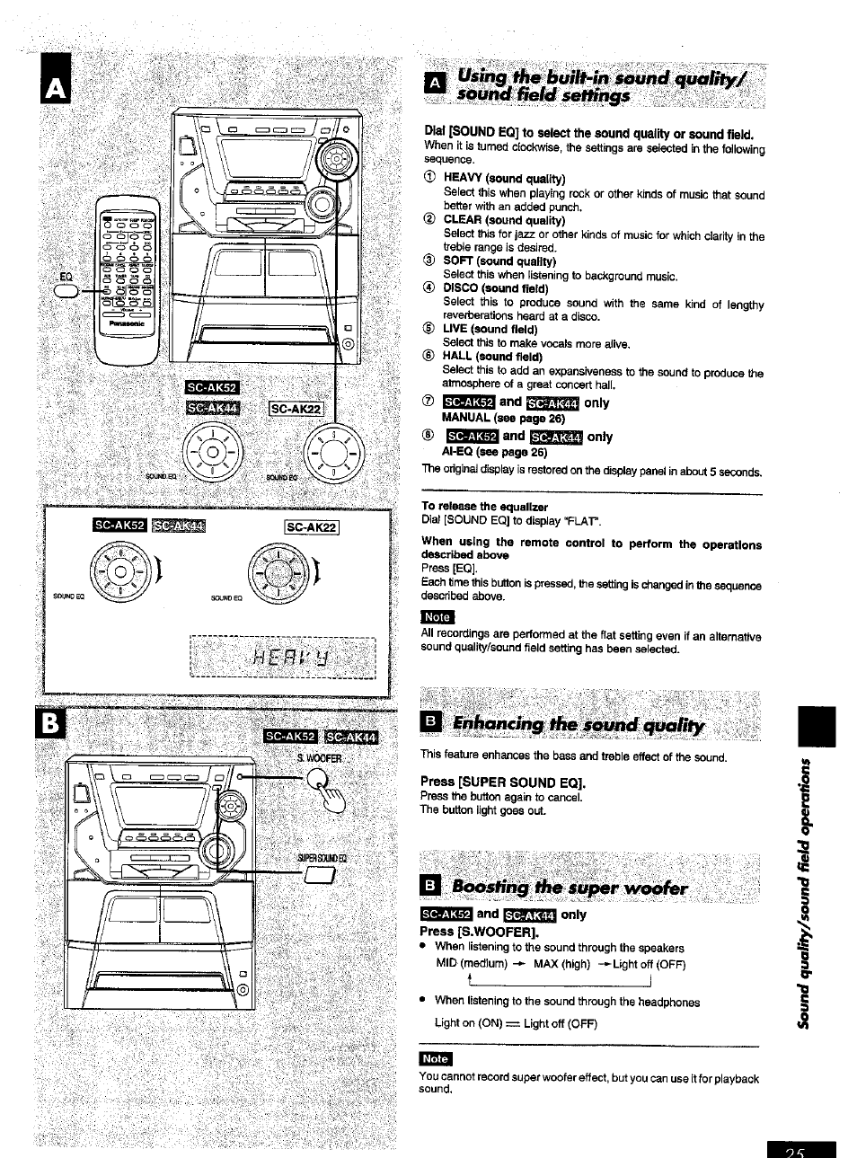 Fcitg»! and only, Only, Press [super sound eq | Press [s.woofer, Itbffil, T_________________ i | Panasonic SC-AK52 EN User Manual | Page 25 / 32